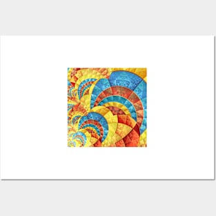 Blue, Yellow and Orange Fractal Pattern Posters and Art